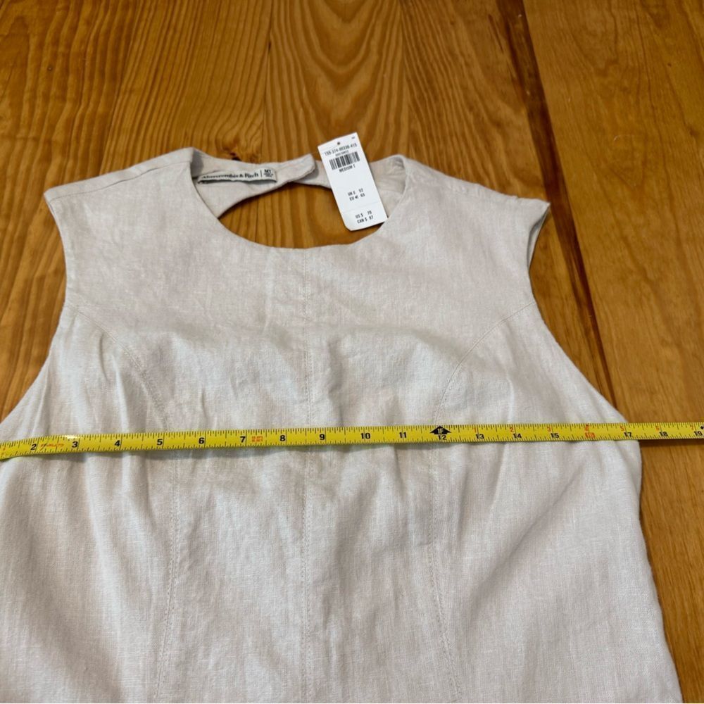 Abercrombie & Fitch A&F High Neck Linen Blend Cutout Back Mini Dress NWT Beige - Picture 11 of 14
